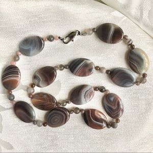 Ural mountain Agate Grey, Pinkish-Brown Necklace
